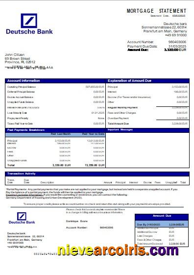 Germany Deutsche bank mortgage statement